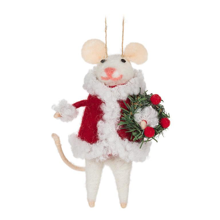 Santa Mouse with Wreath Ornament