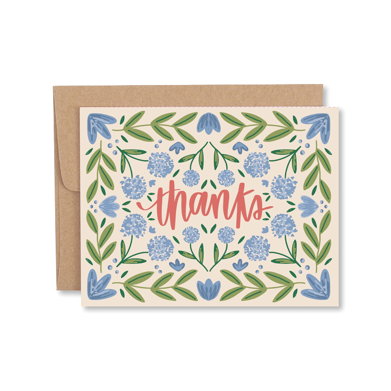 Blue Floral Thanks Single Card