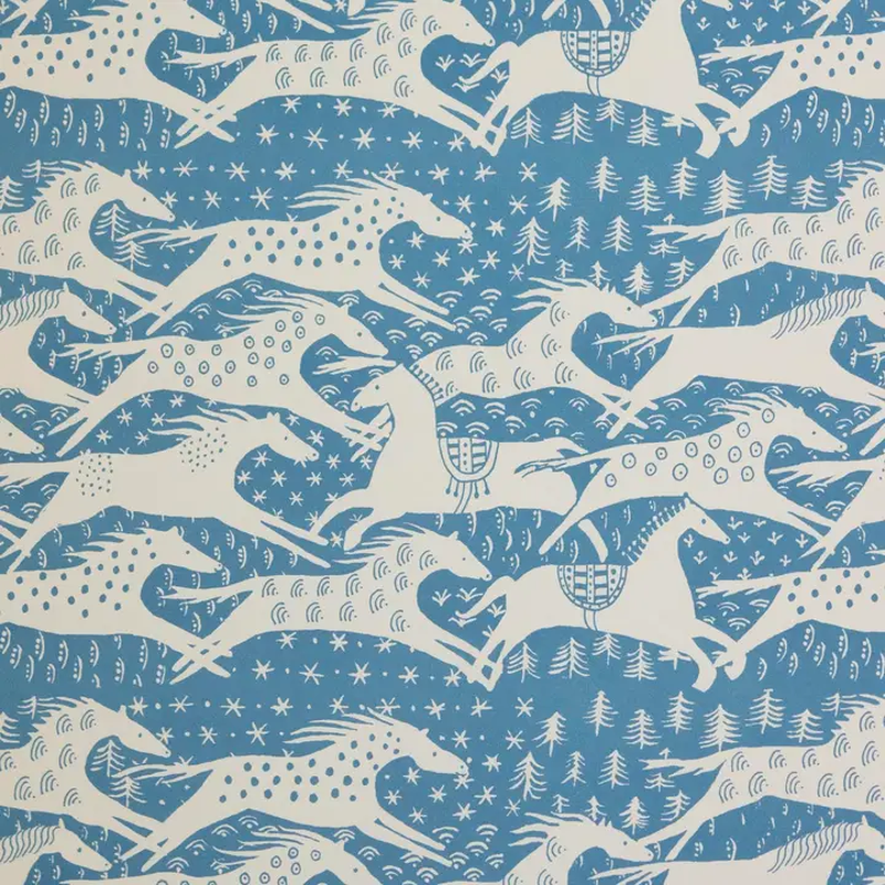 Blue Horses Patterned Paper Gift Wrap