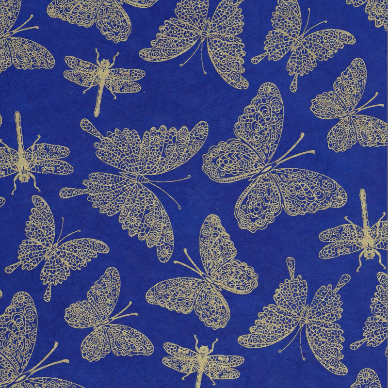 Butterfly & Dragonfly - Gold on Sapphire