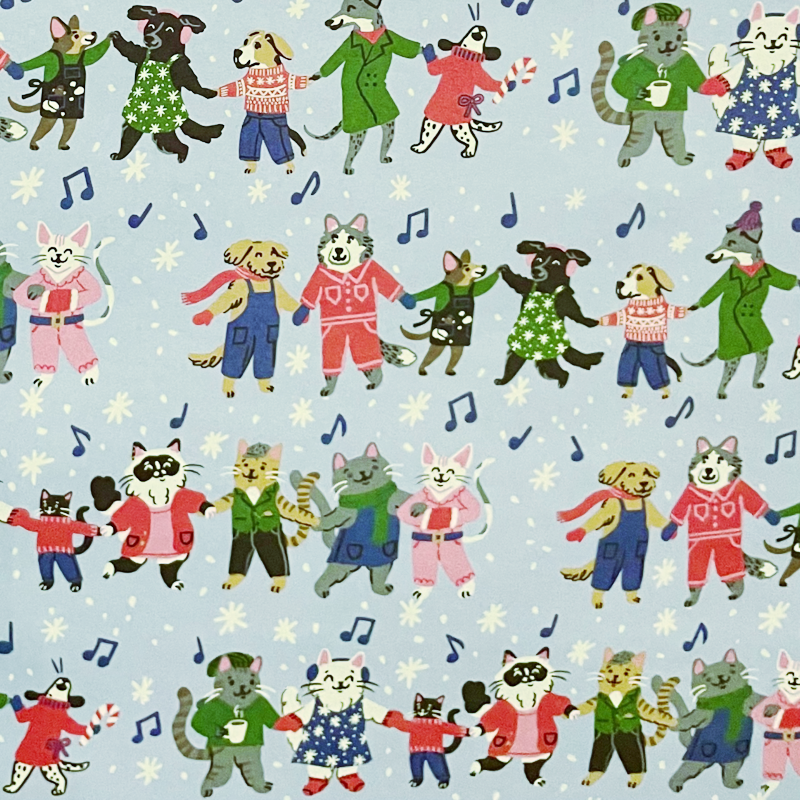 Caroling Cats & Dogs Gift Wrap Sheet