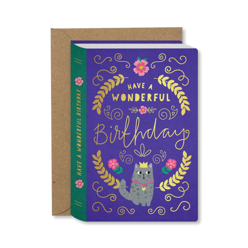 Cat Book Birthday Single Card