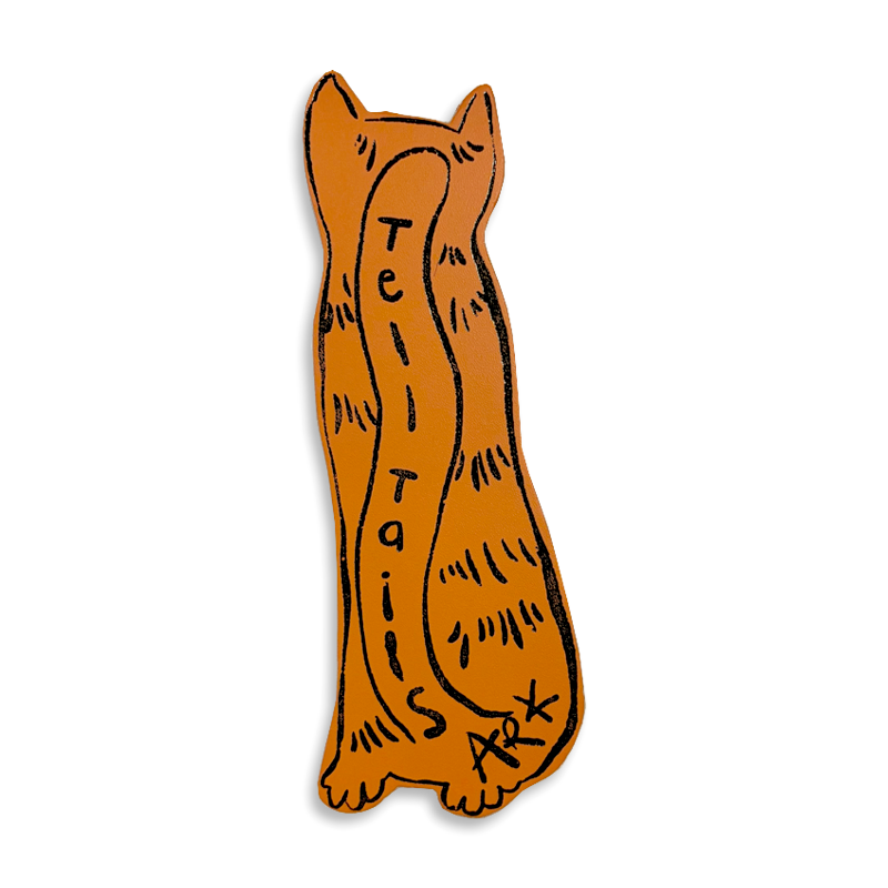 Cat Tails Leather Bookmark - Orange