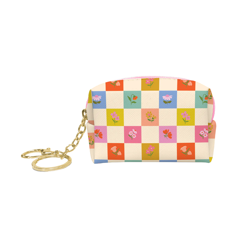 Checkerboard Blooms Key Chain Pouch