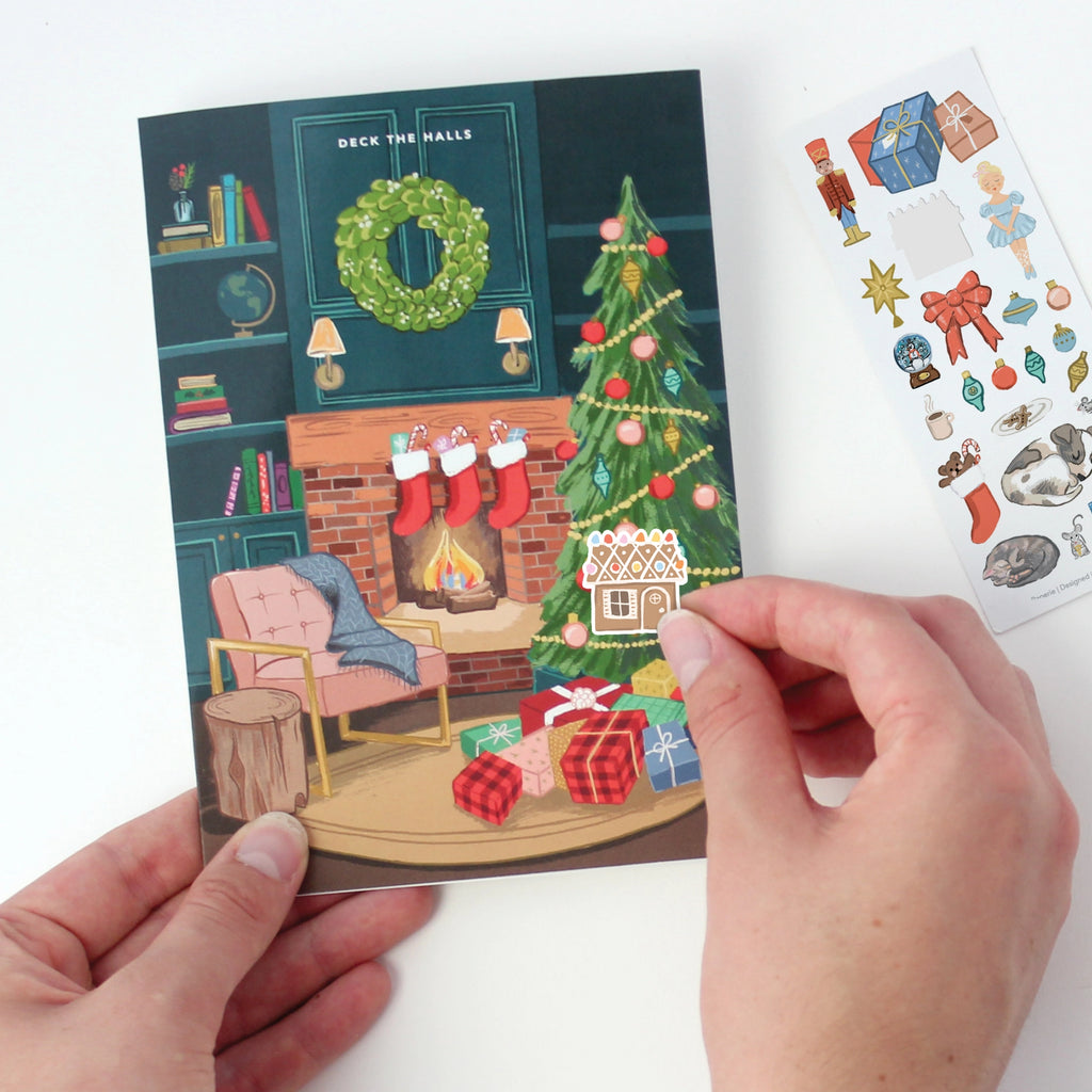 Cozy Fireplace Sticker Scene Single Card