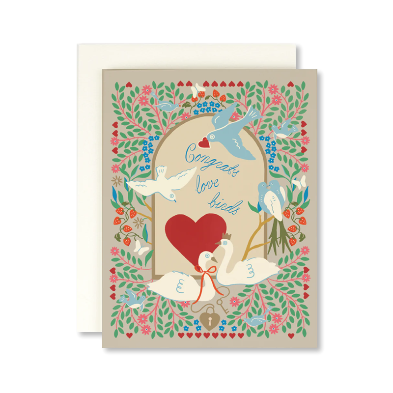 Floral Congrats Love Birds Single Card