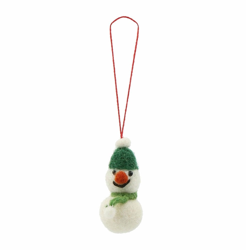 Small Felt Snowman Ornament Green