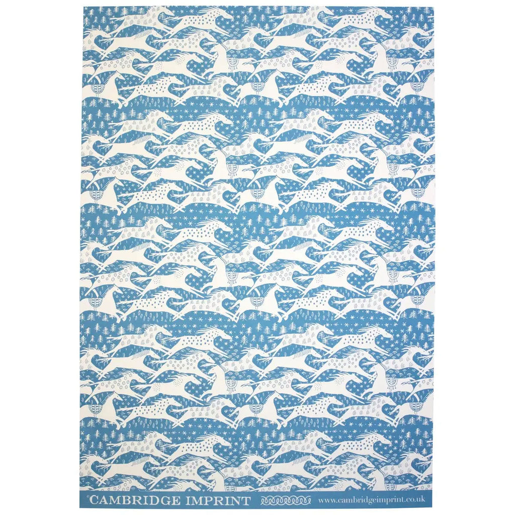 Blue Horses Patterned Paper Gift Wrap