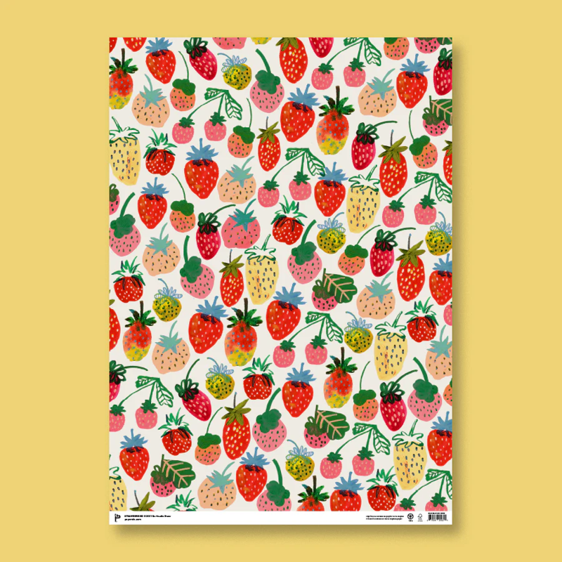 Illustrated Strawberries Gift Wrap Sheet