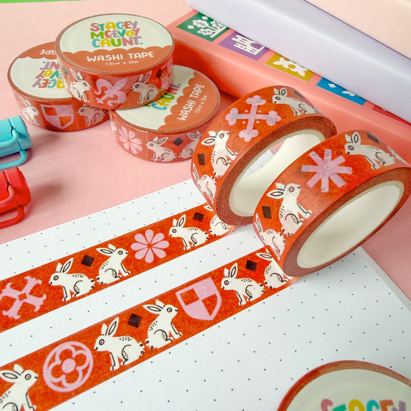 Red Medieval Bunny Washi Tape - 15mm