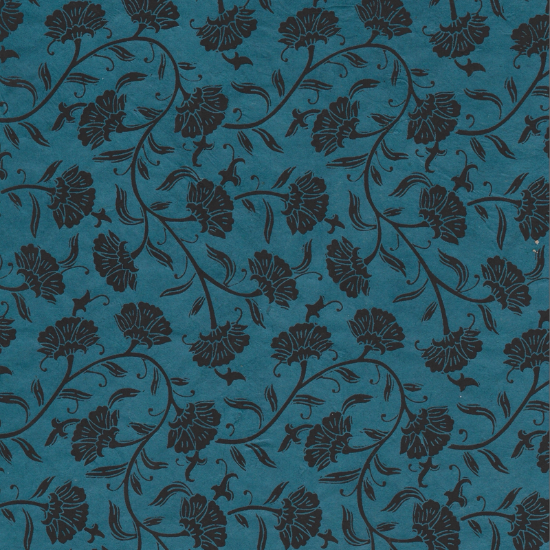 Mithila Floral Art - Black on Dark Teal