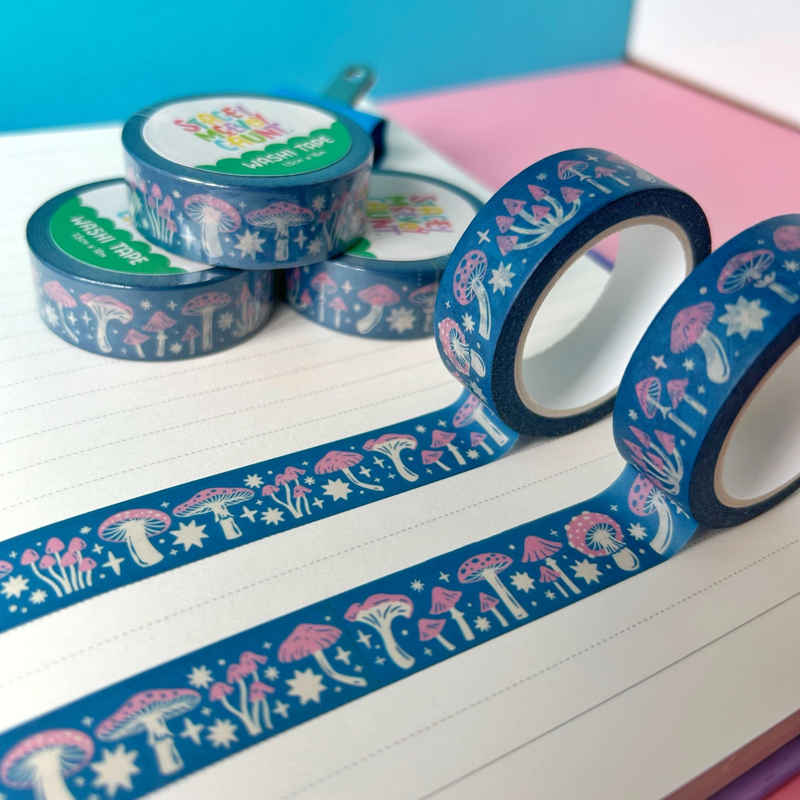 Pink & Blue Mushroom Washi Tape - 15mm