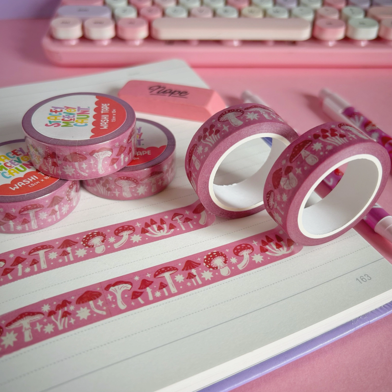 Pink & Red Mushroom Washi Tape - 15mm