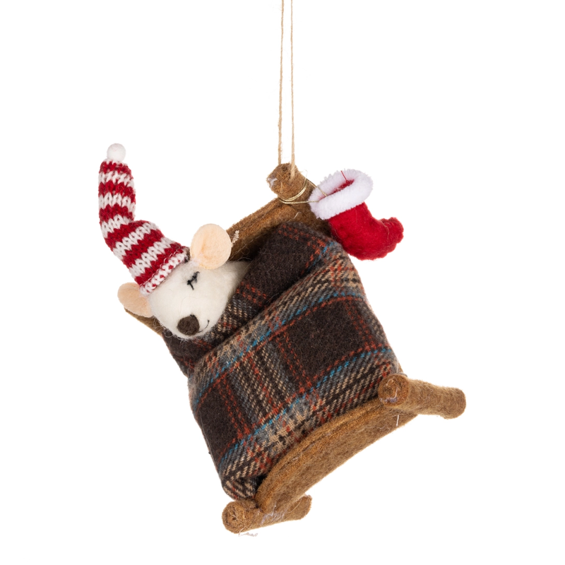 Snug in Bed Mouse Felt Ornament