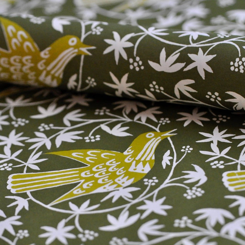 Moss Songbird Patterned Paper Gift Wrap