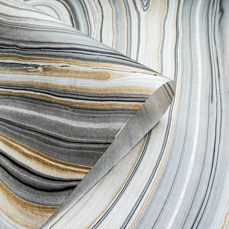 Thai Marbled Paper - Black/Gold/Silver