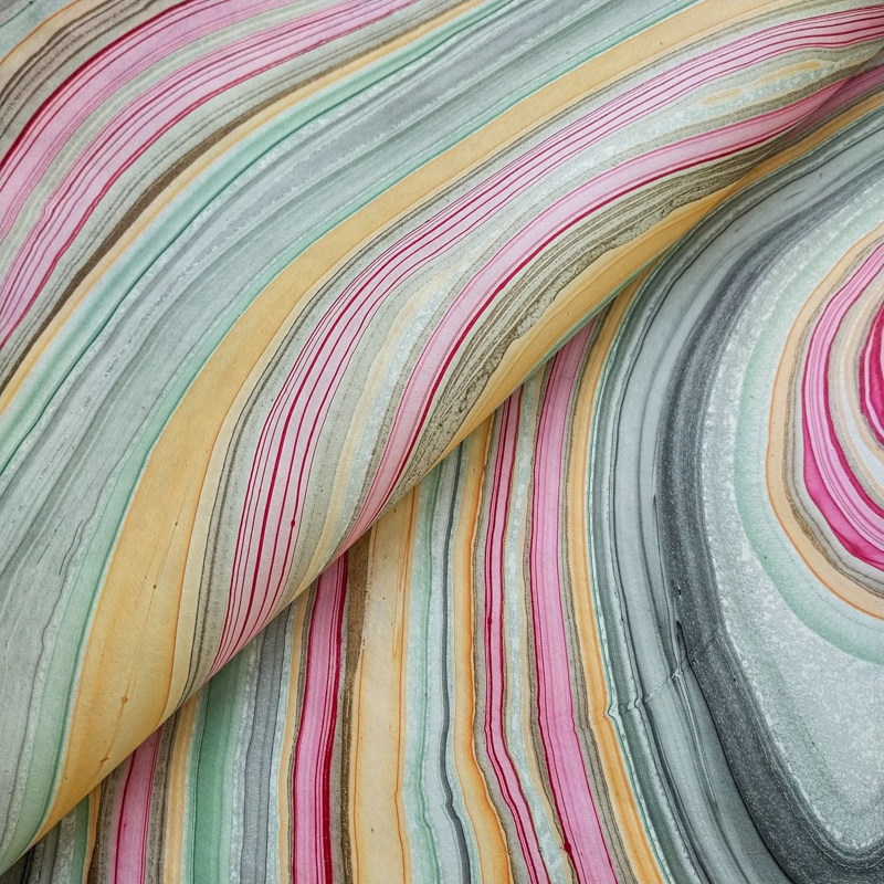 Thai Marbled Paper - Turquoise/Apricot/Raspberry