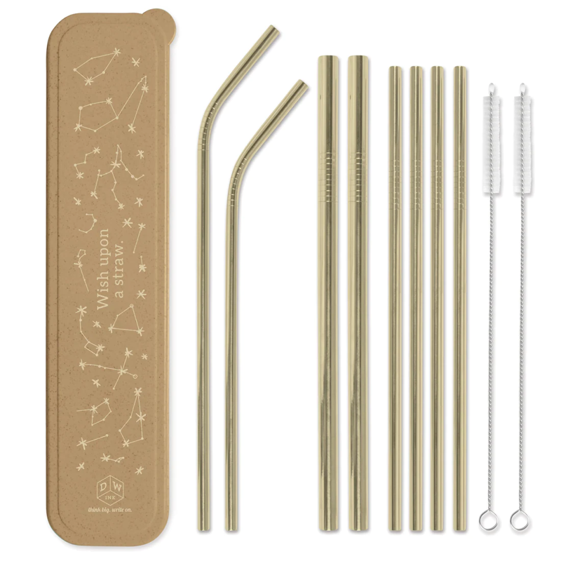 Stainless Steel Gold Straw Set - 'Wish Upon A Straw'