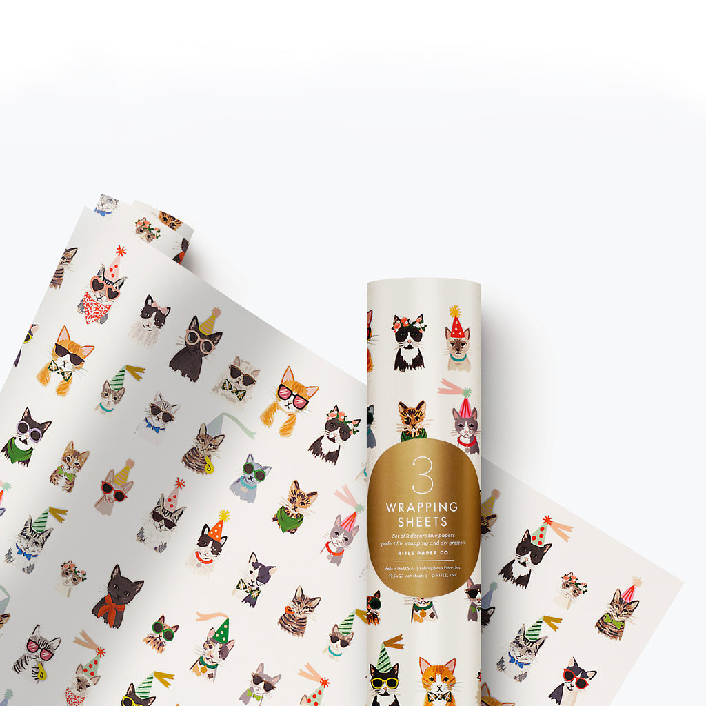 Rifle Paper Co. Cool Cats Wrapping Sheets, Roll of 3