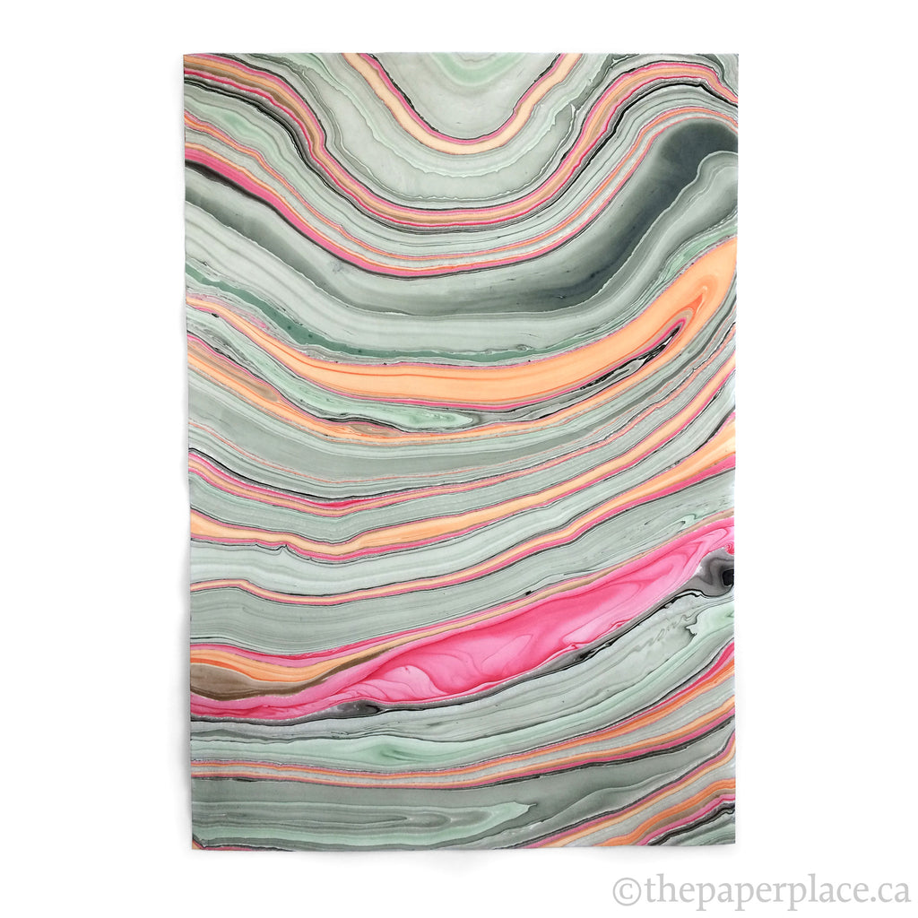 Thai Marbled Paper - Turquoise/Apricot/Raspberry