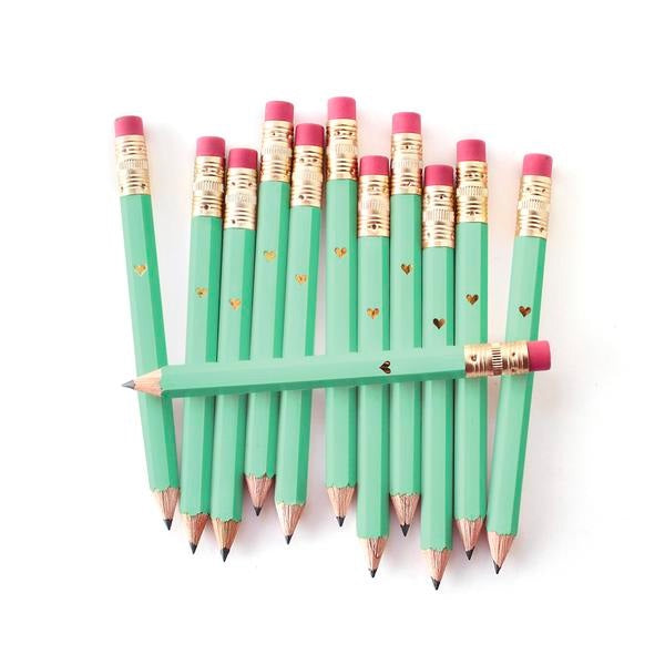 Gold Heart Mini Mint Pencils - 12 Pack