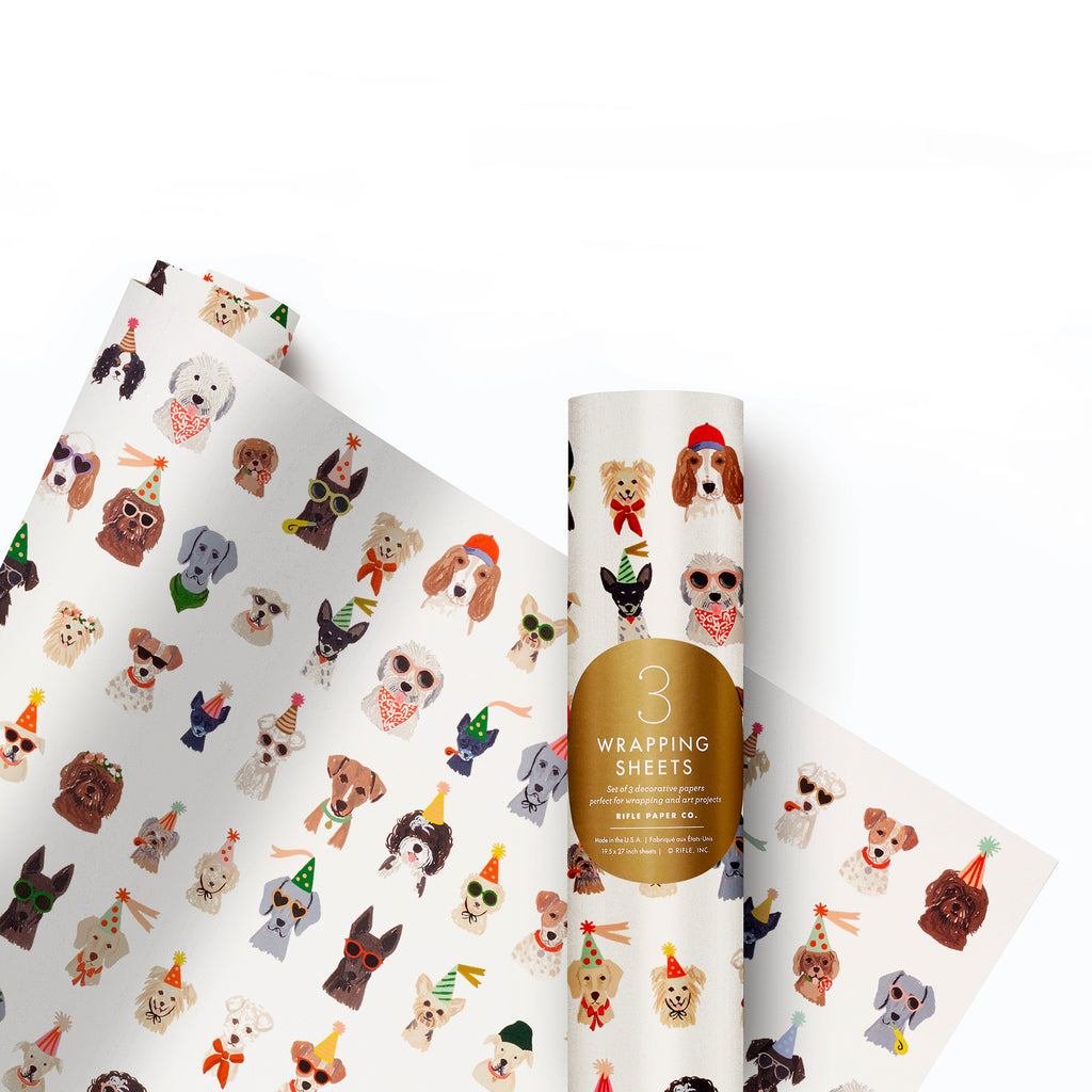 Rifle Paper Co. Party Pups Wrapping Sheets, Roll of 3
