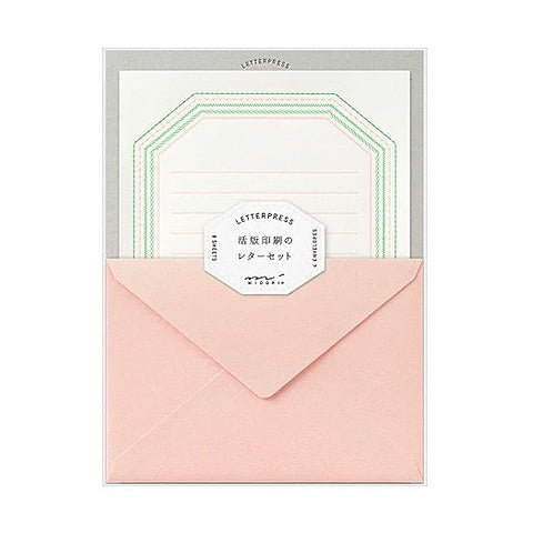 Midori Letterpress Stationery Set - Pink Frame