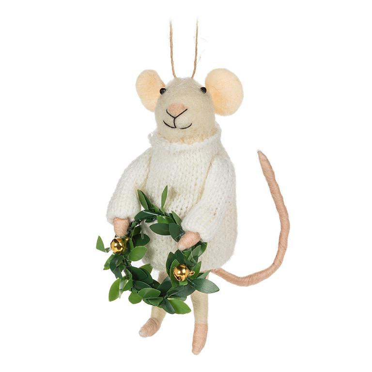 Sweater Mouse with Wreath Ornament