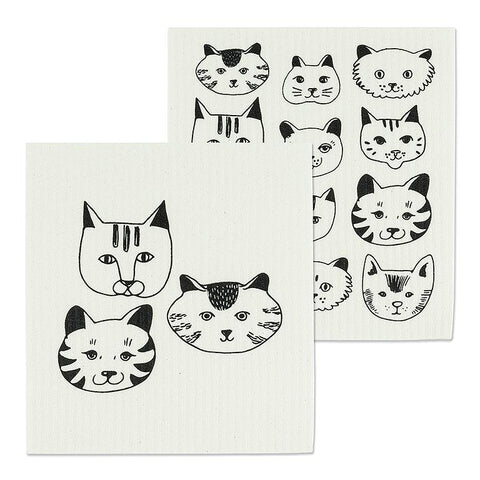 Cat Faces Dishcloths, Set of 2
