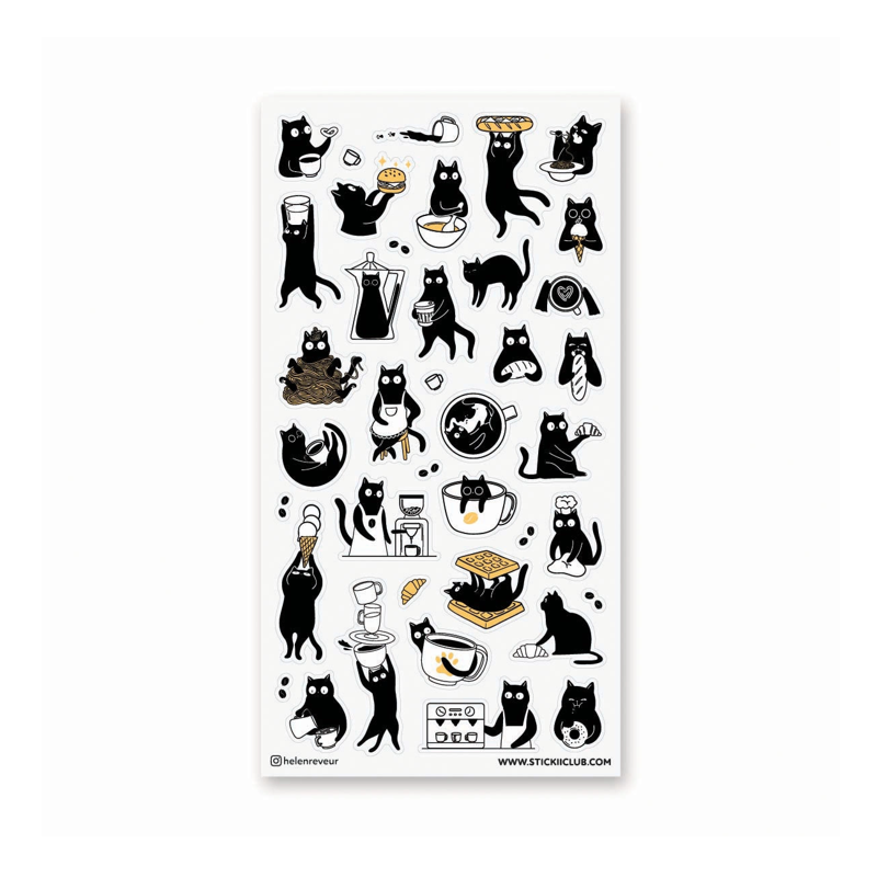 Black Cat Cafe Sticker Set