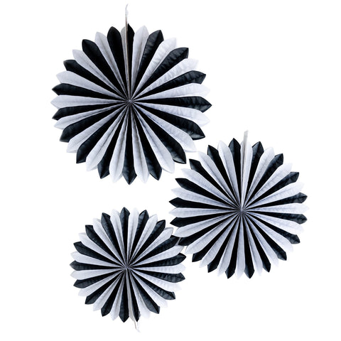 Vintage Halloween Black & Cream Tissue Fans - Set of 3