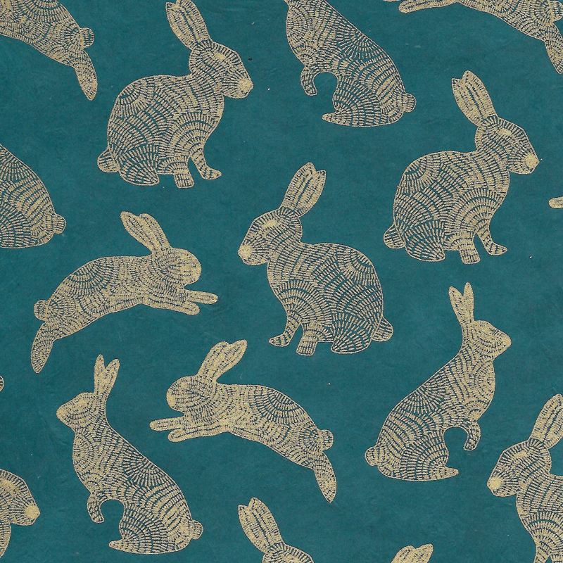 Bunnies - Gold on Dark Teal