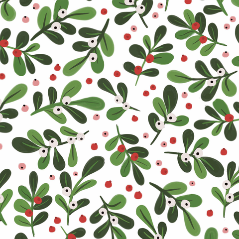 Christmas White Mistletoe Gift Wrap Sheet