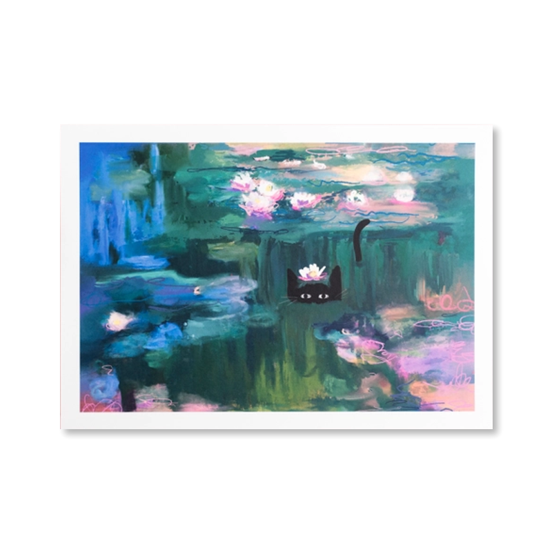 Clawed Meow Waterlily Cat Art Print