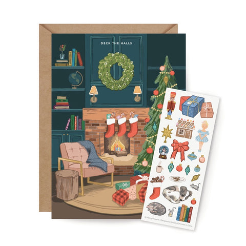 Cozy Fireplace Sticker Scene Single Card
