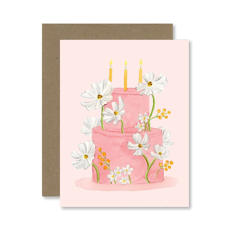 Birthday Floral Cake Single Card