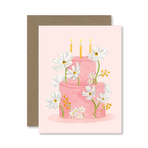 Birthday Floral Cake Single Card