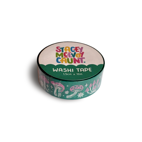 Green & Pink Mushroom Washi Tape - 15mm