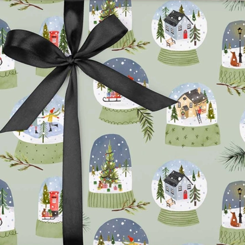 Green Snow Globe Gift Wrap Sheet