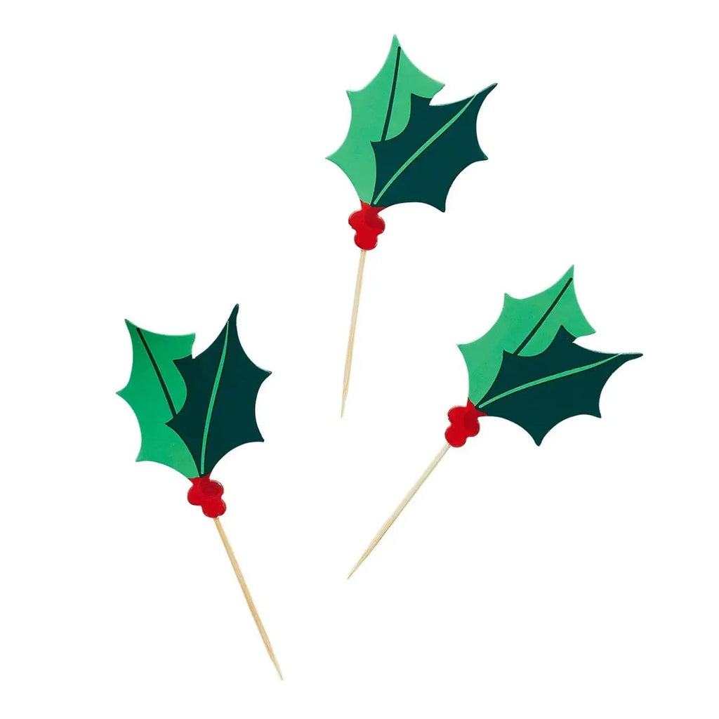 Holly Food Picks - Pack of 12
