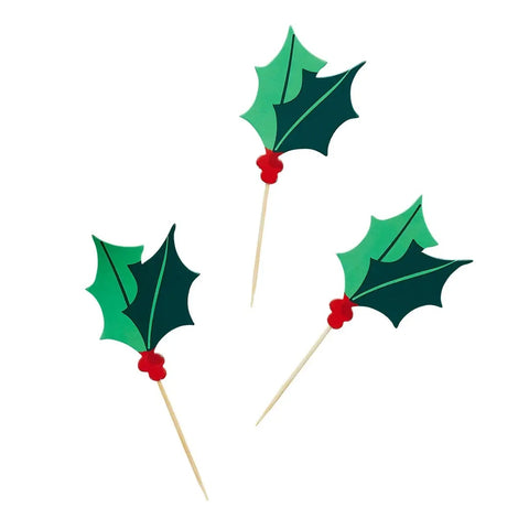 Holly Food Picks - Pack of 12