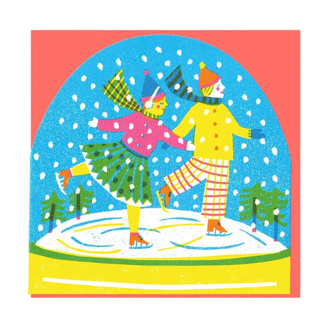 Ice Skaters Snowglobe Single Card