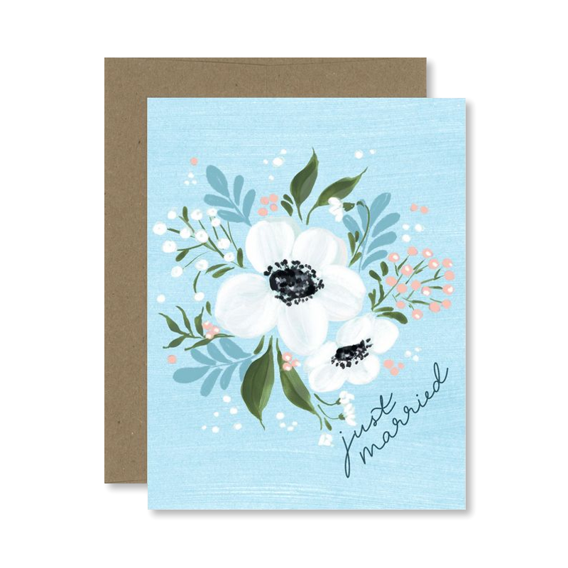 Just Married Florals Single Card
