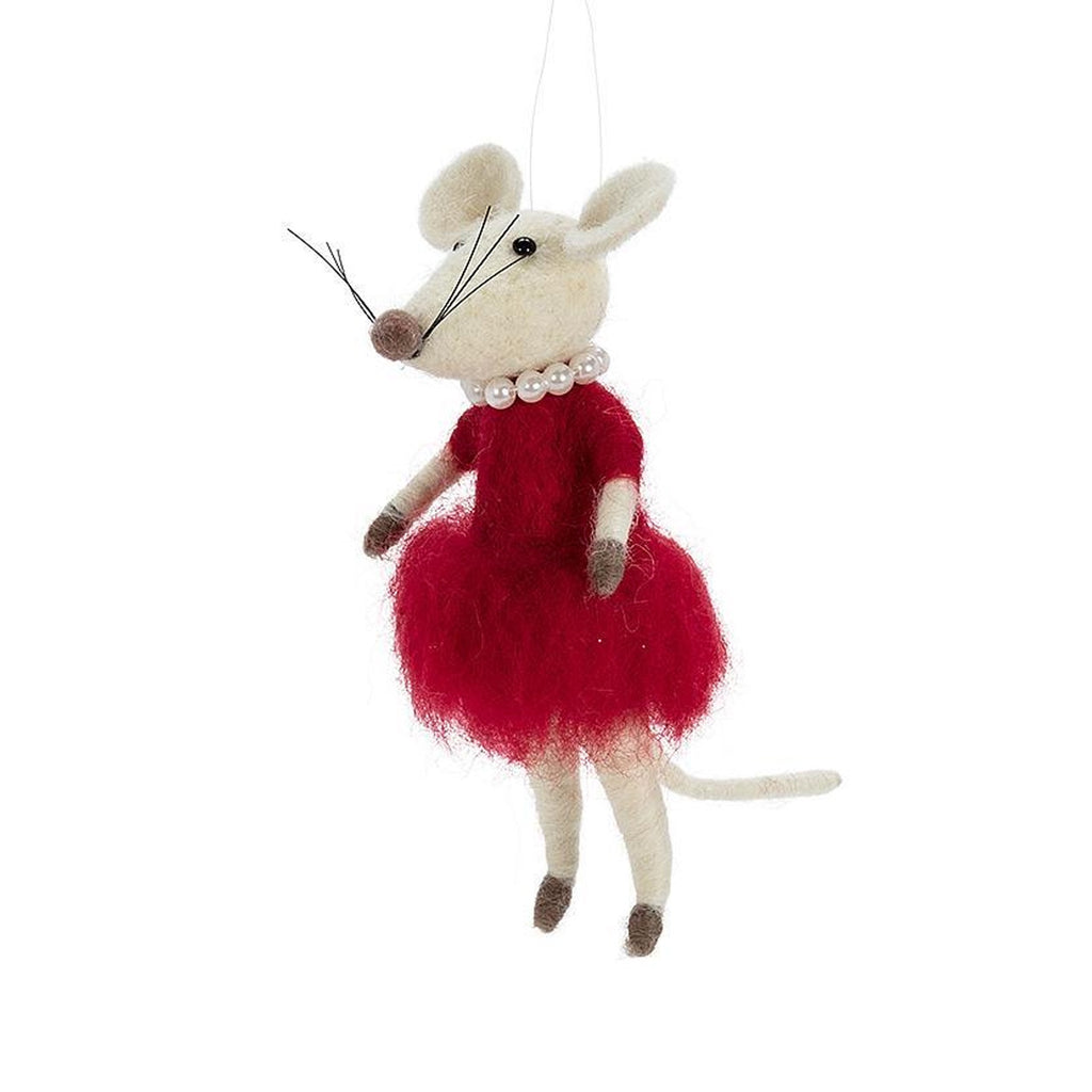 Red Dress & Pearls Mouse Ornament