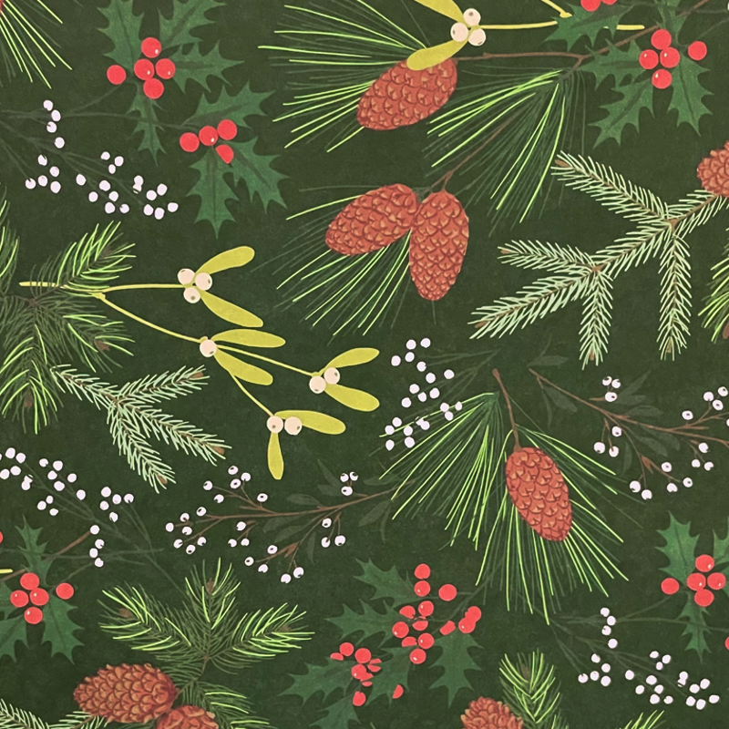 Pine Cones & Winter Berries Gift Wrap Sheet