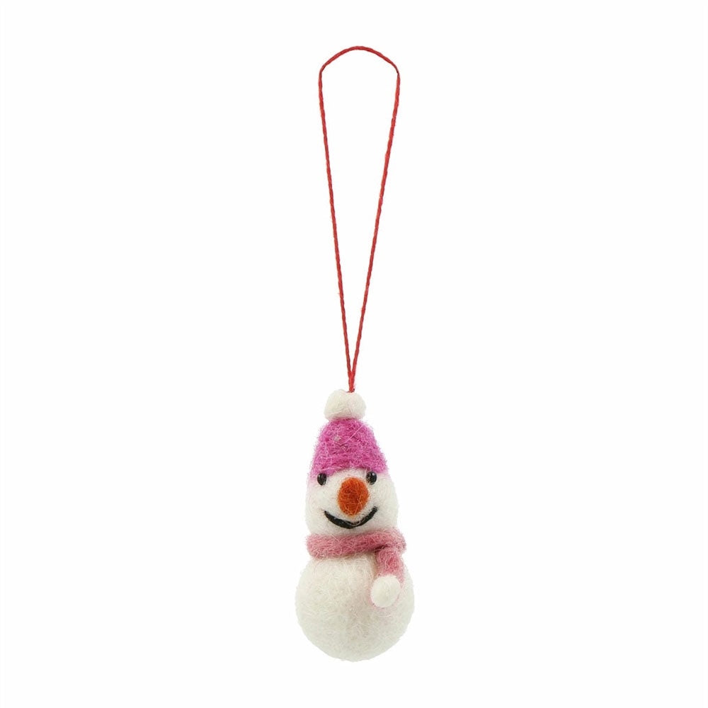 Small Felt Snowman Ornament Fuchsia