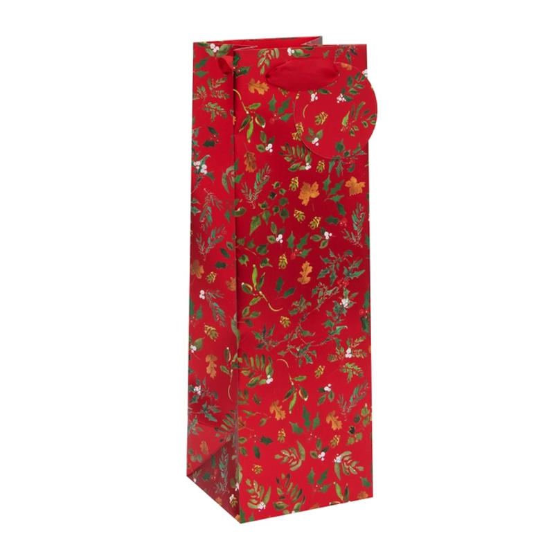 Red Christmas Foliage Bottle Gift Bag