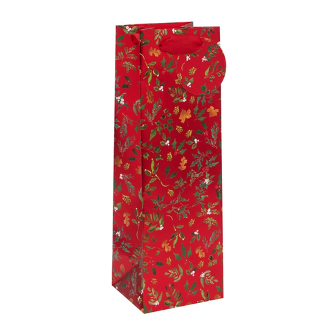 Red Christmas Foliage Bottle Gift Bag