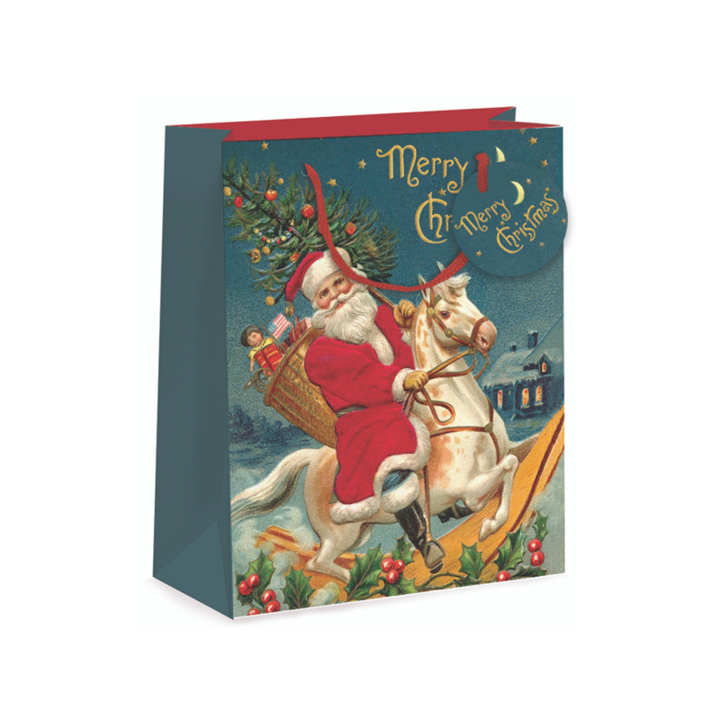 Rocking Horse Santa Medium Gift Bag