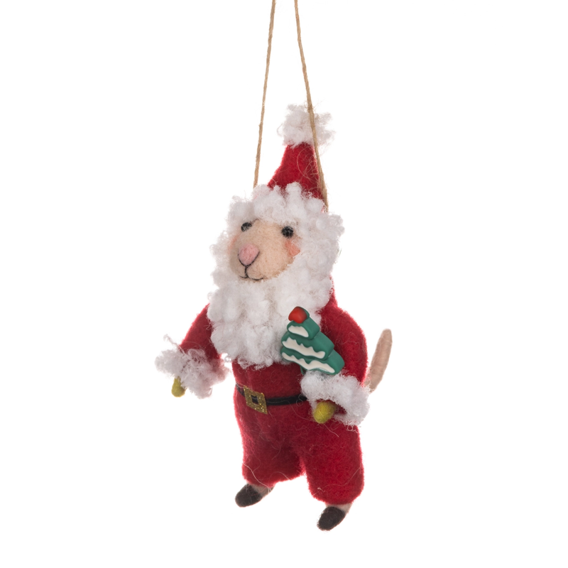 Santa Mouse With Tree Felt Ornament